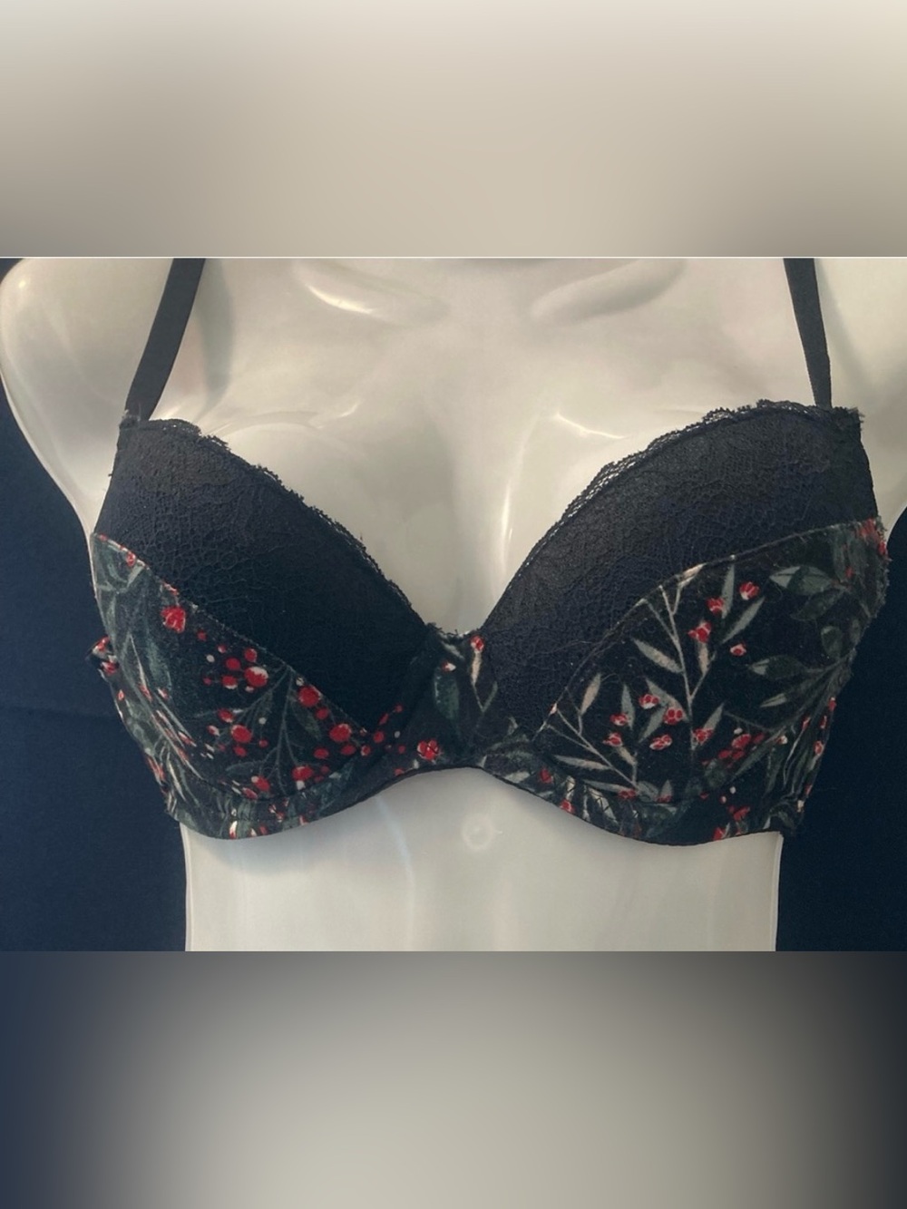 Anne Klein Floral Push Up Bra Black Red Green 34B